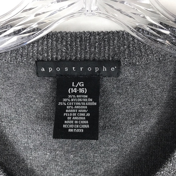 APOSTROPHE Charcoal Gray Cardigan Sweater w/Metallic Threaded Collar Womens L - Picture 2 of 5